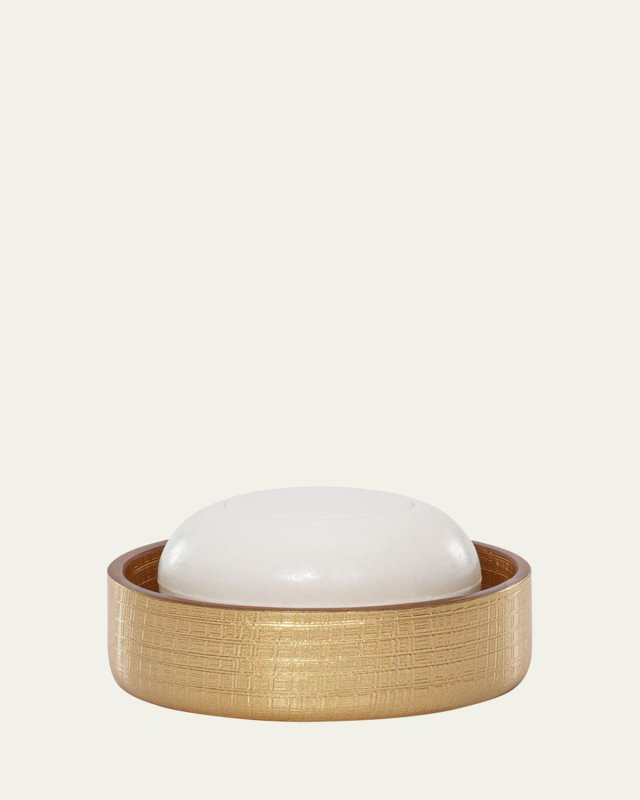 Cambric Glass Soap Dish, Gold Enamel
